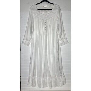 Eileen West Cotton Ballet Nightgown White Size Large Cottagecore Modest Buttons